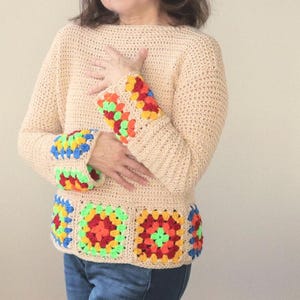 Crochet Granny Square TOP. PATTERN only. Granny Square Sweater with long sleeves. Lightweight. Easy crochet stitches. Crochet Granny Squares