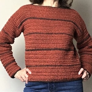 Crochet women&#39;s sweater PATTERN, Crochet Women&#39;s Pullover, Crochet long sleeve sweater, Crochet Fall Sweater, Crochet sweater with stripes