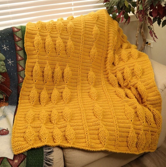 Crochet Throw PATTERN featuring AMAZING 3D Crochet leaf motif. Crochet Blanket. Crochet Christmas Gift. Crochet Housewarming GIFT