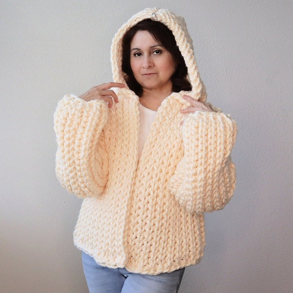 Crochet Chunky Cardigan  PATTERN like the Ariana's Chunky Cardigan. Easy crochet stitches and EASY pattern! Knit-look crochet hoodie.