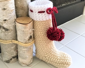 Crochet Christmas Stocking pattern. As Seen In COUNTRY LIVING magazine! Farmhouse Christmas decor. Sturdy Christmas stocking.