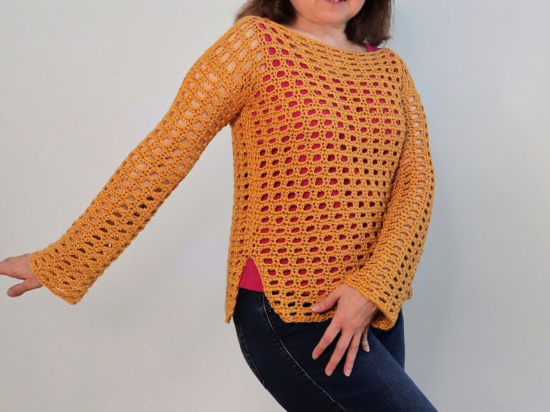 Crochet Mesh Top for women PATTERN. Crochet open weave top. Easy crochet for beginners. Crochet mesh stitch sweater. Crochet lightweight top image 4