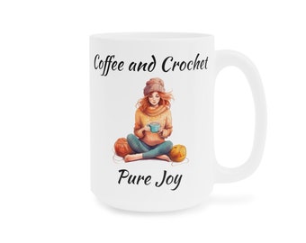 CROCHET Coffee Mug, LARGER size mug (15oz),  Crochet Gift, Crochet Lover's Gift, coffee mug for crocheter.