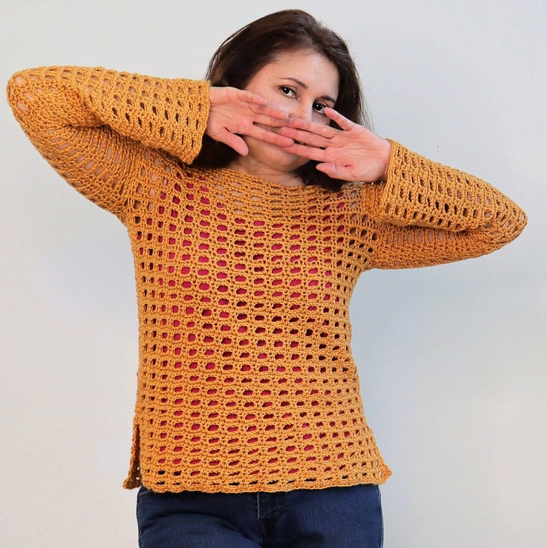 Crochet Mesh Top for women PATTERN. Crochet open weave top. Easy crochet for beginners. Crochet mesh stitch sweater. Crochet lightweight top image 1