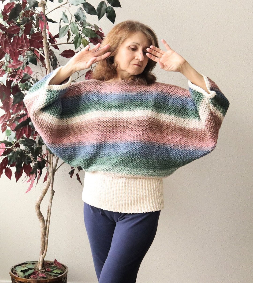 Crochet Batwing Top PATTERN. Crochet Bat Wing Sweater. Wide Bottom Border and Closed Mesh Stitch