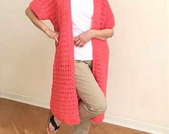 EASY Crochet Cardigan Duster PATTERN. Long Crochet Cardigan. Lightweight crochet cardigan. Crochet Beginner Cardigan. Easy crochet sleeves.