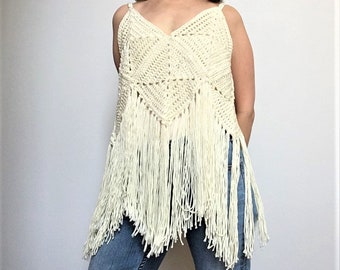 Crochet PDF PATTERN Boho Fringe Vintage Vest. Festival Top.  Fast easy granny squares perfect for crochet beginner..