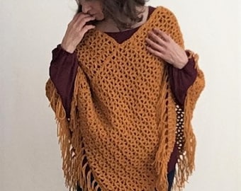 Crochet Poncho PATTERN, Crochet Women's Poncho, Easy Crochet Poncho, Crochet beginner Poncho, Crochet Poncho Fringe, Crochet Thanksgiving