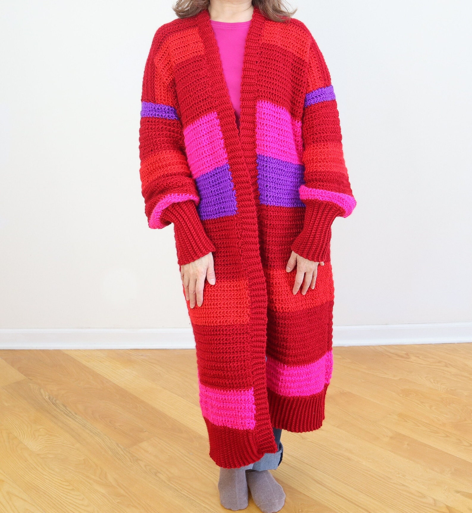 Crochet Long Cardigan Simple Pattern Easy Stitch Etsy