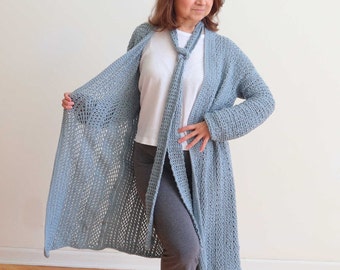 Crochet Cardigan PATTERN for women LIGHTWEIGHT. Crochet summer cardigan. Crochet womens lightweight sweater. Scarf pattern included.