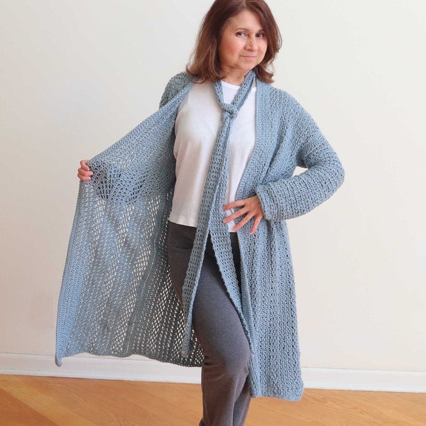 Crochet Cardigan PATTERN for women LIGHTWEIGHT. Crochet summer cardigan. Crochet womens lightweight sweater. Scarf pattern included.