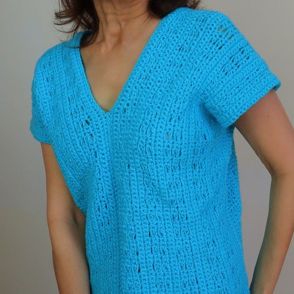 Crochet Summer Top PATTERN. Easy crochet tee shirt, crochet women's top, crochet lightweight top, crochet v neck sweater, crochet pullover