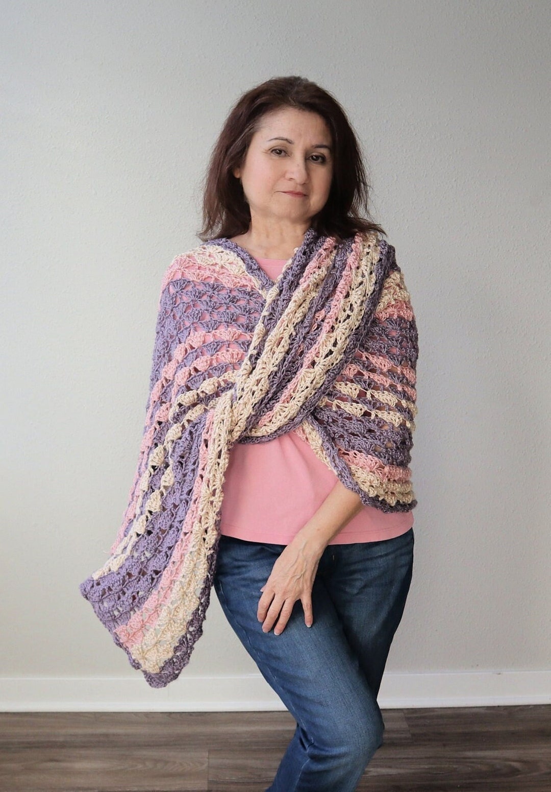 Crochet PATTERN for Crochet Lacy Shawl With Scalloped Edge. Easy ...