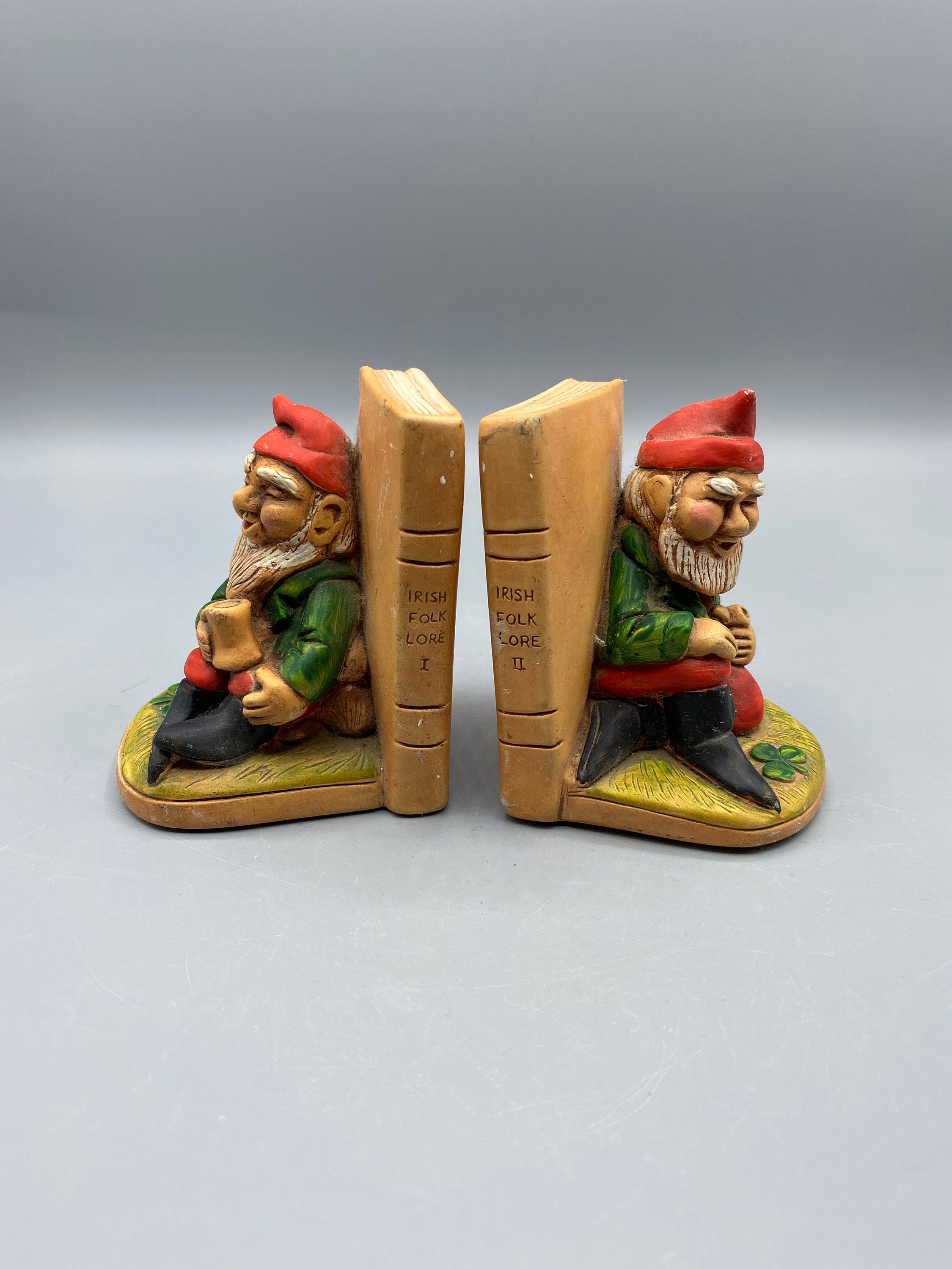 Gnome Chalkware Bookends Irish Folklore Bookends Made in Etsy