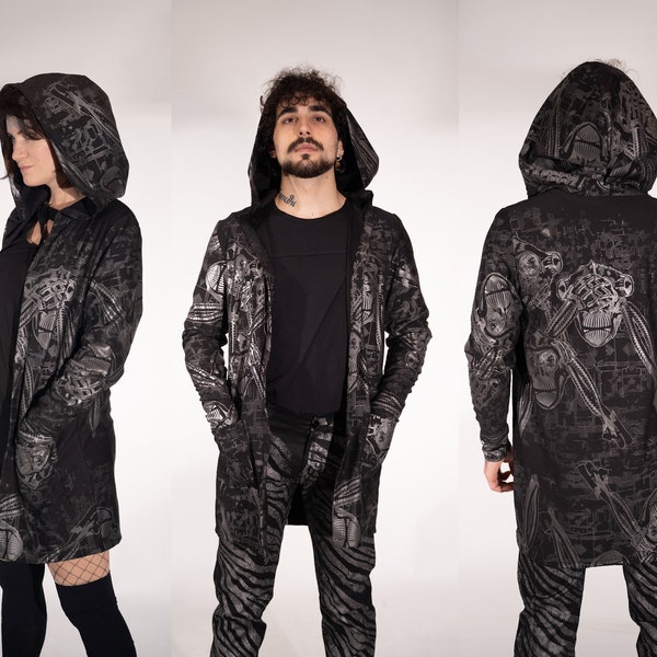 Cybermonkey Jacket long hoodie schwarz - slow fahion - Cyberpunk Cybergoth - Tech wear - Berlin style - dark fashion - HybridPunkBerlin