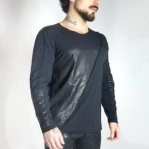 Cyberpunk long sleeve black imitation leather post-apocalyptic long sleeve for men with darts sweater pullover men gothic punk cybergoth