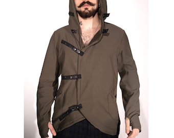 Tribu Hoodie Unisex Herrenhoodie olivgrün oliv khaki schwarz military camou hoodie weit leicht asymmetrisch geschnitten Designerprodukt