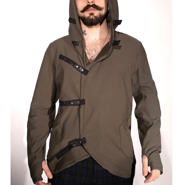 HPB Tribu Hoodie Unisex Herrenhoodie olivgrün oliv khaki schwarz military camou hoodie weit leicht asymmetrisch geschnitten Designerprodukt