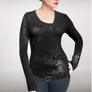 Raices long sleeve black elegant olive top shirt asymmetrical collar cotton roots lightning steampunk cyberpunk gothic goth glam rock punk