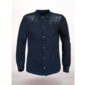 Lost B Button down shirt black men&#39;s shirt with slightly shimmering print goth elegant evening wear men&#39;s summer crepe
