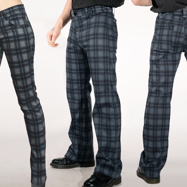 plaid pants white unisex dark gray checked pants skinny wide bootcut tartan punk pants checked genderless slow fashion Berlin