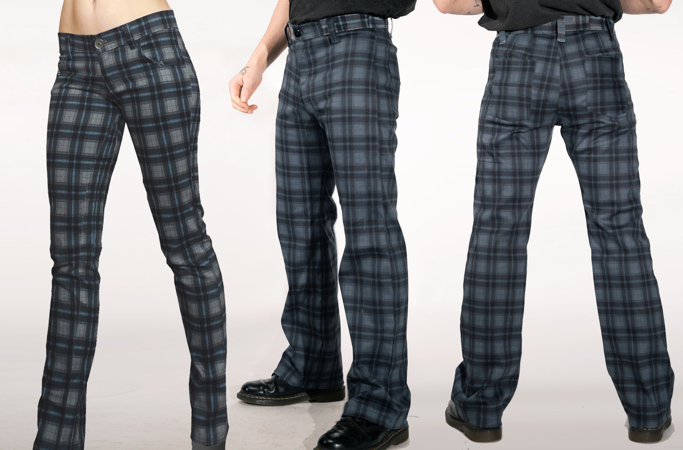 Black and grey tartan trousers clearance