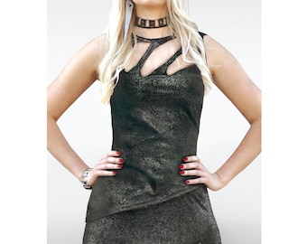 Onyx Cutout Top Women Black, Nocture Bustier Look, handmade Berlin, Dark Fashion Essential, Cyberpunk Outfit, asymmetric hem
