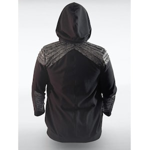 Gunmetal Unisex Hoodie Cleather, Shoulder Panels Techwear, Minimalist Goth Zip Hoodie, Handmade Berlin, Black Grey Industrial