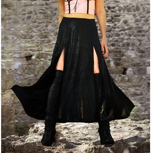 Cleather Skirt Long black Skirt long women vegan leather faux leather cotton viscose Cberpunk Gothic Goth Fantasy wide