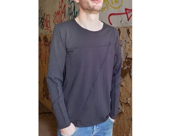 Longsleeve schwarz für Herren mit Abnähern Pulli Pullover Männer Gothic Punk Cyberpunk Cybergoth