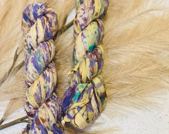 Sugared Almond | hand painted Sari Silk Ribbon, artisan recycled weaving ribbon, Sari Silk fabric, weaving and macrame, floristry ribbon