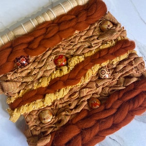 Tejido de otoño, pequeño tapiz tejido, colgante de pared tejido, decoración terrosa del hogar