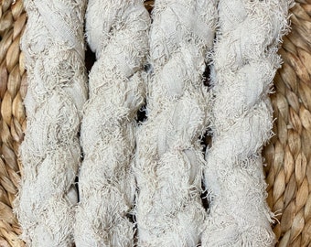 White Cotton Frizz Ribbons, neutrals, naturals | Recycled cotton fuzz, cotton fizz, weaving ribbons, art yarn, weaving supplies