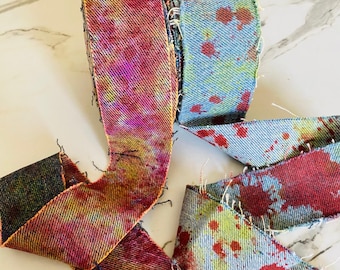 Hand Painted Recycled Denim Ribbon