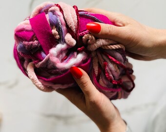 Pink Lady Fibre Cloud | yarn and fibre bundles, weaving yarn, gift wrapping ribbons, weaving supplies.