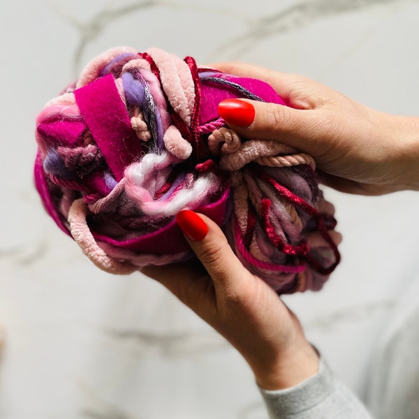 Pink Lady Fibre Cloud | yarn and fibre bundles, weaving yarn, gift wrapping ribbons, weaving supplies.