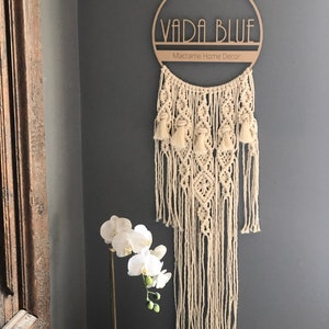 Custom Business Name sign, personalized name and date sign, macrame wall hangings, boho market business signage, business name wall plaque