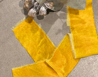Umbrian Gold | Hand Dyed, Silk Velvet Ribbon, Weaving velvet, Velvet Ribbon, velvet strips, weaving fabric, yellow, gold