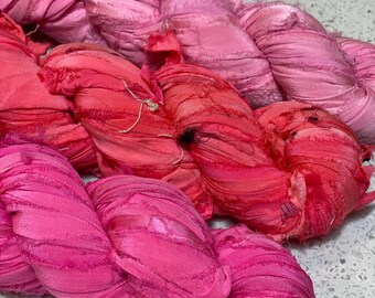 Pink Silk Chiffon Ribbons, weaving yarn, floristry ribbon, gift wrapping macrame supplies