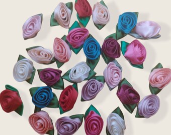 25 Satin Ribbon Rose Flower 1/2 &quot; Applique