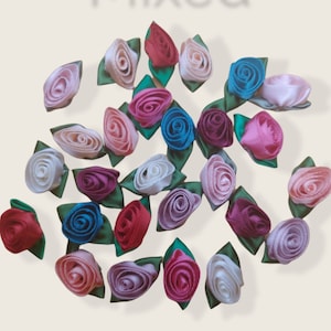 25 Satin Ribbon Rose Flower 1/2 &quot; Applique