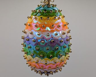 Pastel Rainbow Sequin Egg Ornament