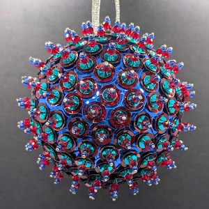 Royal Blue, Cherry & Teal Prism Burst Sequin Ornament
