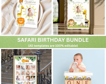Safari Animals Birthday Invitation Bundle: Jungle Party Decorations (Digital Download)