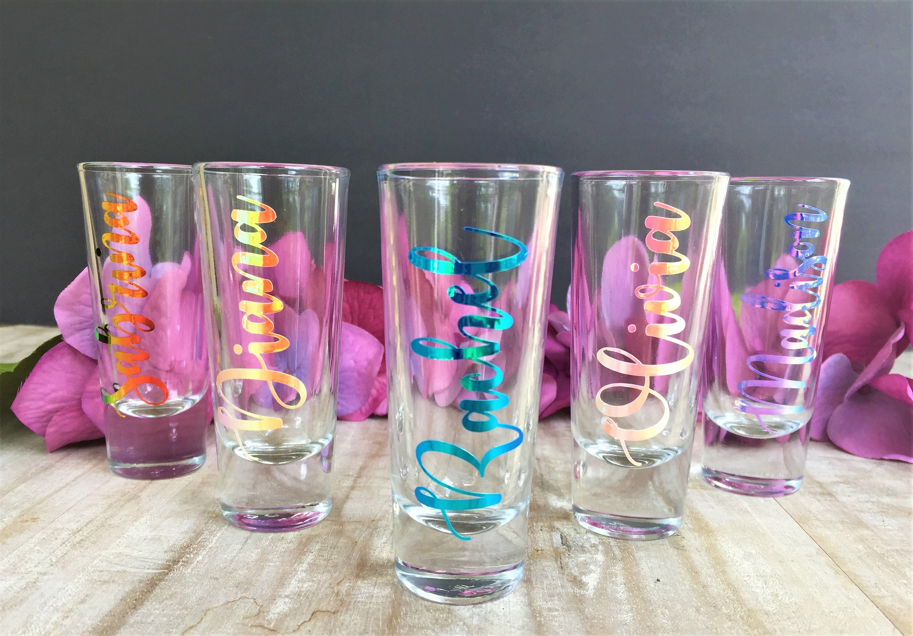 50 PERSONALIZED 1oz PLASTIC SHOT CUPS for Woman Bachelorette PARTY FAVORS 4bar 