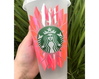 Sunflower Starbucks Reusable Cold Cup, Starbucks Venti Cold Cup Tumbler Personalized, Starbucks Cup with a straw, Personalized Starbucks