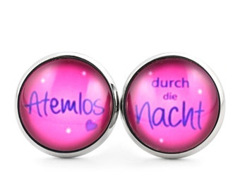 SCHMUCKZUCKER Unisex Edelstahl Ohrstecker mit Schriftzug Atemlos 14mm