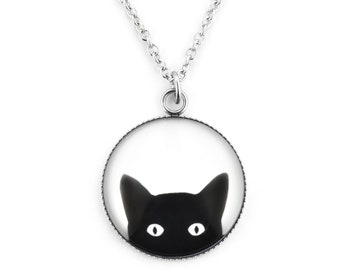 SCHMUCKZUCKER Edelstahl Kette mit Anhänger Freche Katze Silber Schwarz Weiss