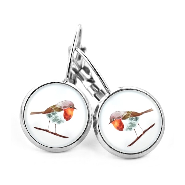 BIJOUX ZUCKER boucles d'oreilles en acier inoxydable argent avec motif robin boucles d'oreilles Robin blanc