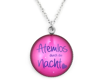 SCHMUCKZUCKER Edelstahl Kette mit Anhänger Motiv Atemlos Silber Pink